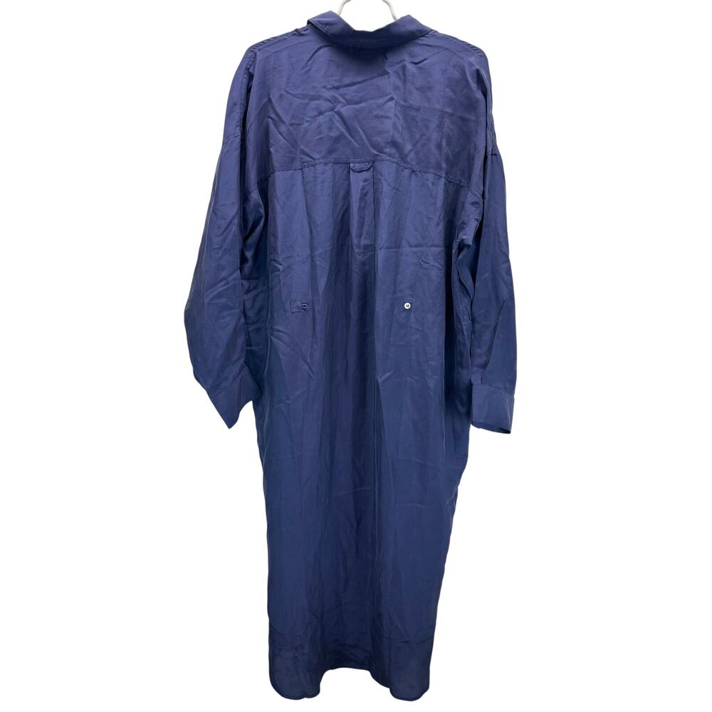 Mamene Phoebe Shirt Dress Silk Blue Long Sleeve Maxi Oversized 1/S - Picture 4 of 12